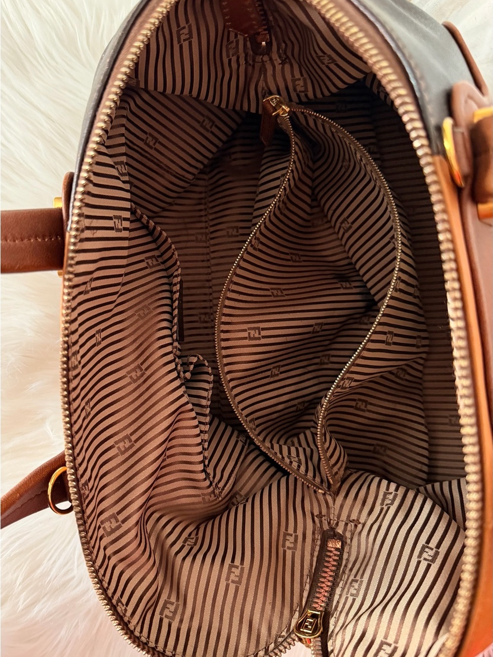 Fendi Two-Tone Brown Dark Brown and Black Leather Satchel with Gold Accents - Picture 11 of 13
